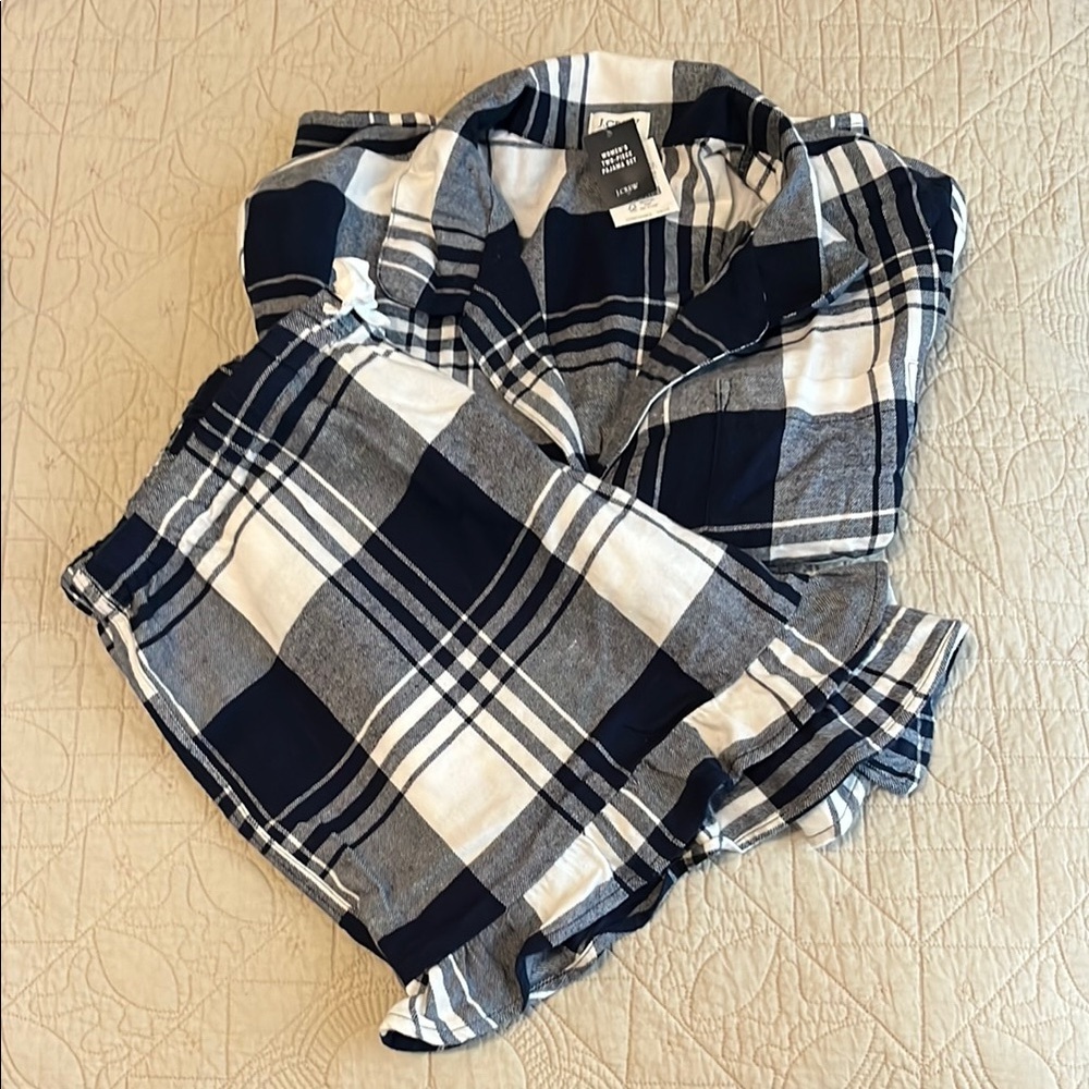 J.Crew Plaid flannel Pajama Set - Blue and White size XL. NWT